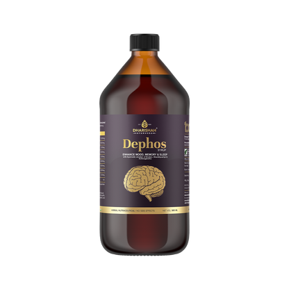 Dephos syrup – natural Ayurvedic remedy for brain health, stress relief, and better sleep.